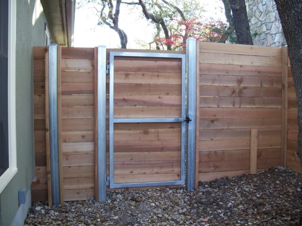Wood Fence with Steel Accents and Swing Gate