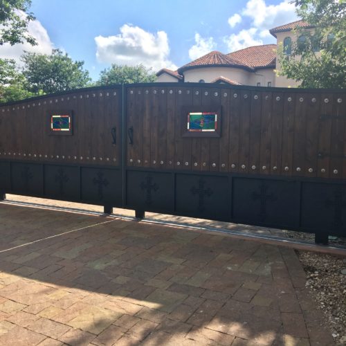 5_Custom Wood Iron Glass Driveway Gate